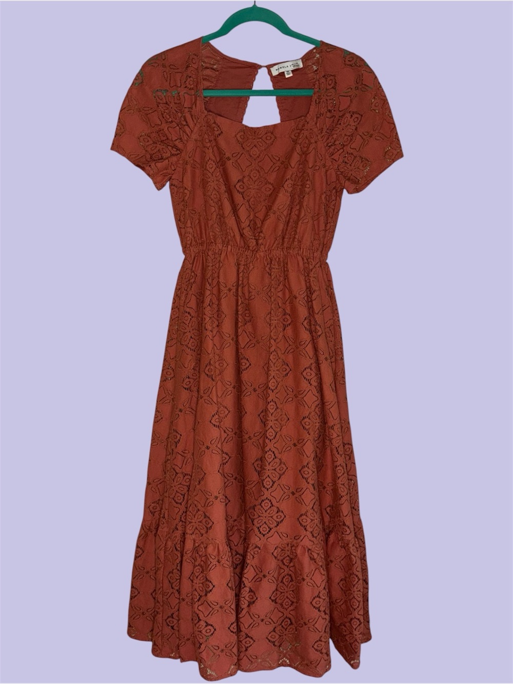 Pamela Love Terracotta Lace Eyelet Square Neck Midi Dress - Picture 2 of 8